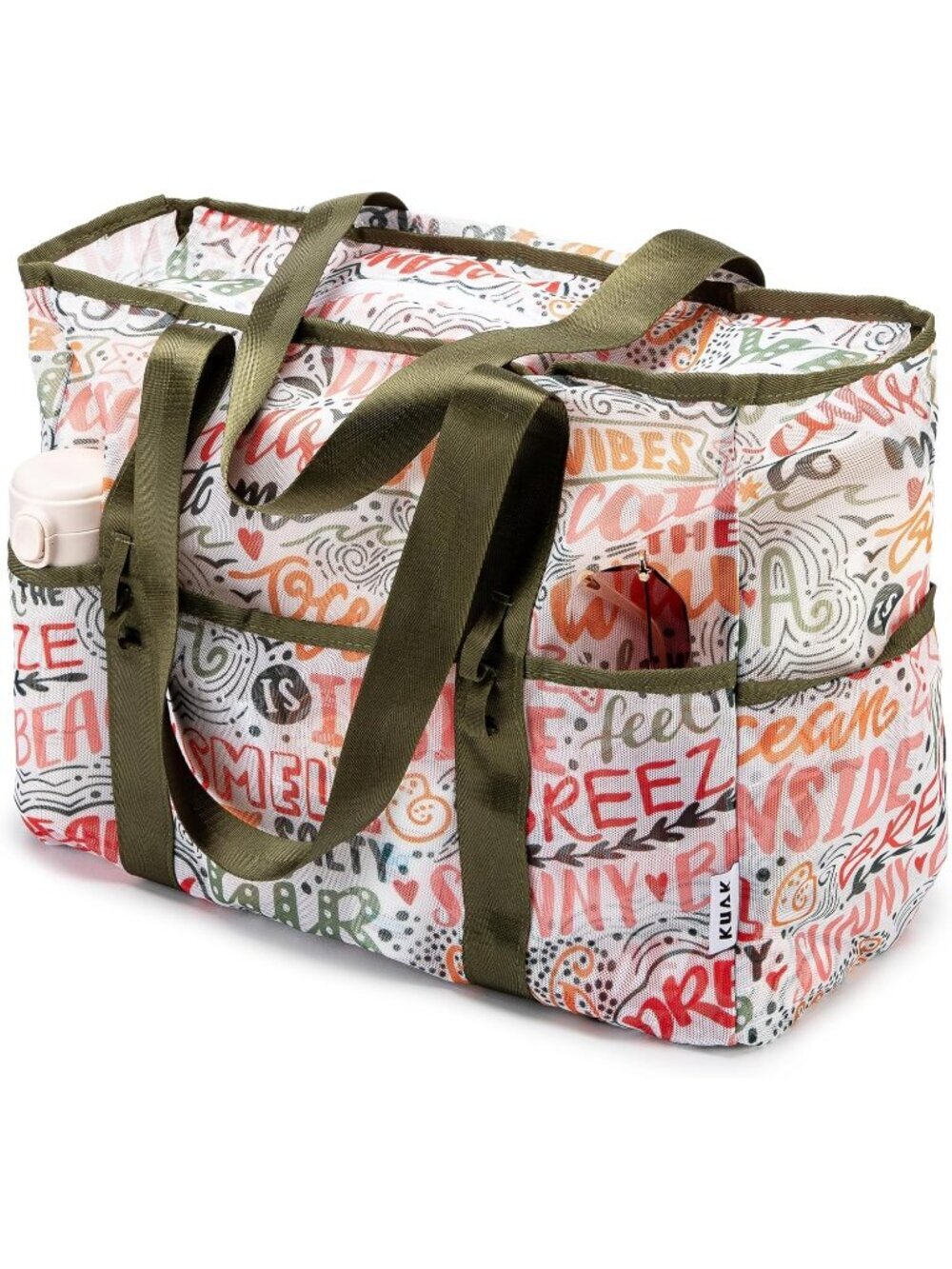 Women's Colourful Mesh Vacation Beach Bag Large Lightweight with Top Zipper